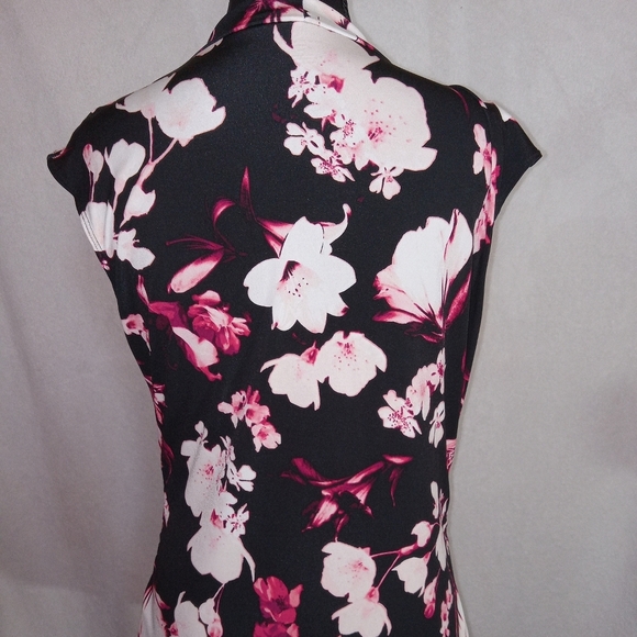 Worthington Black and Vibrant Pink Floral Blouse Cowl Neck - Picture 10 of 11